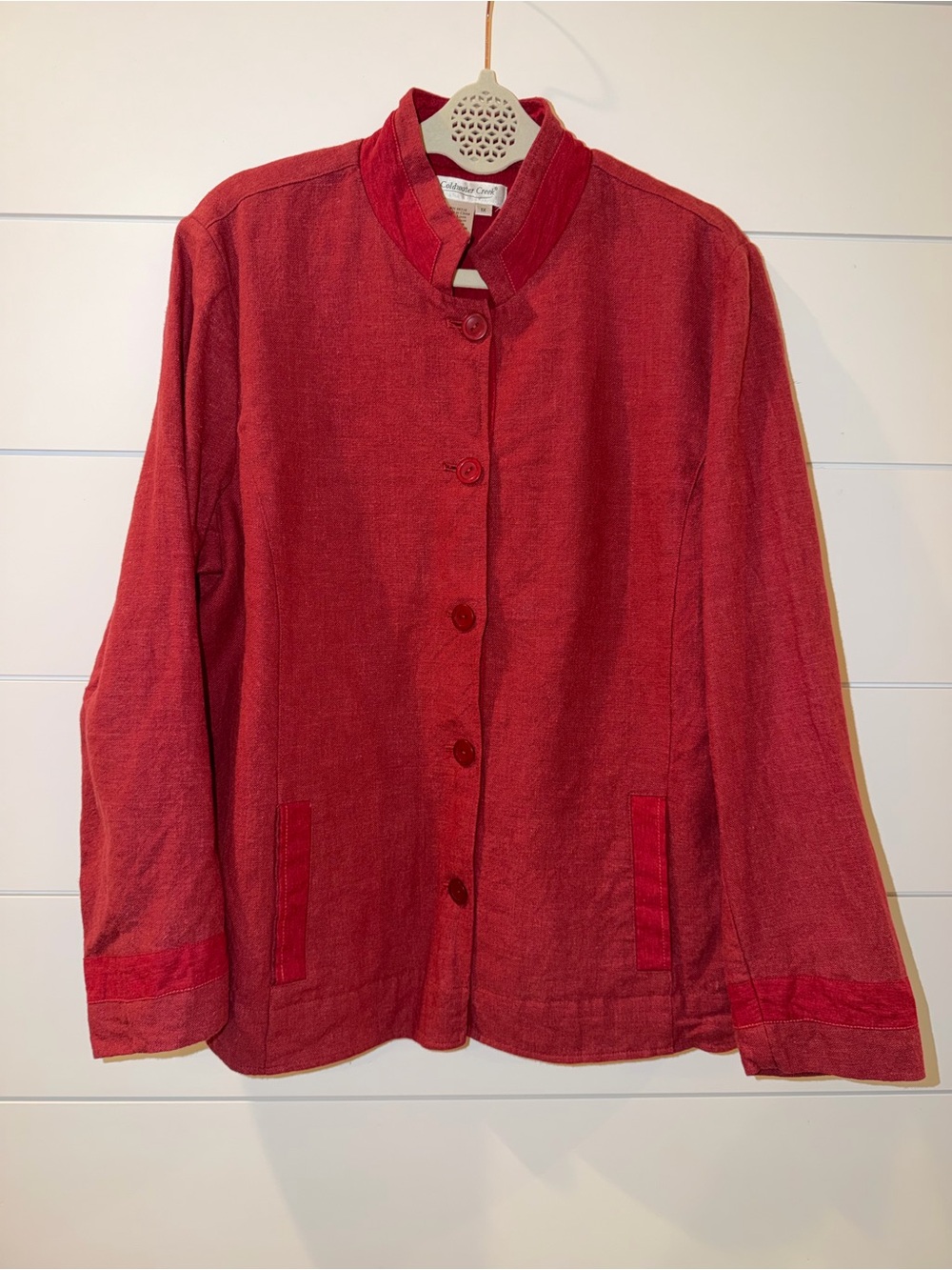 Coldwater Creek Linen Jacket 1X Red Lagenlook Mandarin Shacket Coastal Grandma